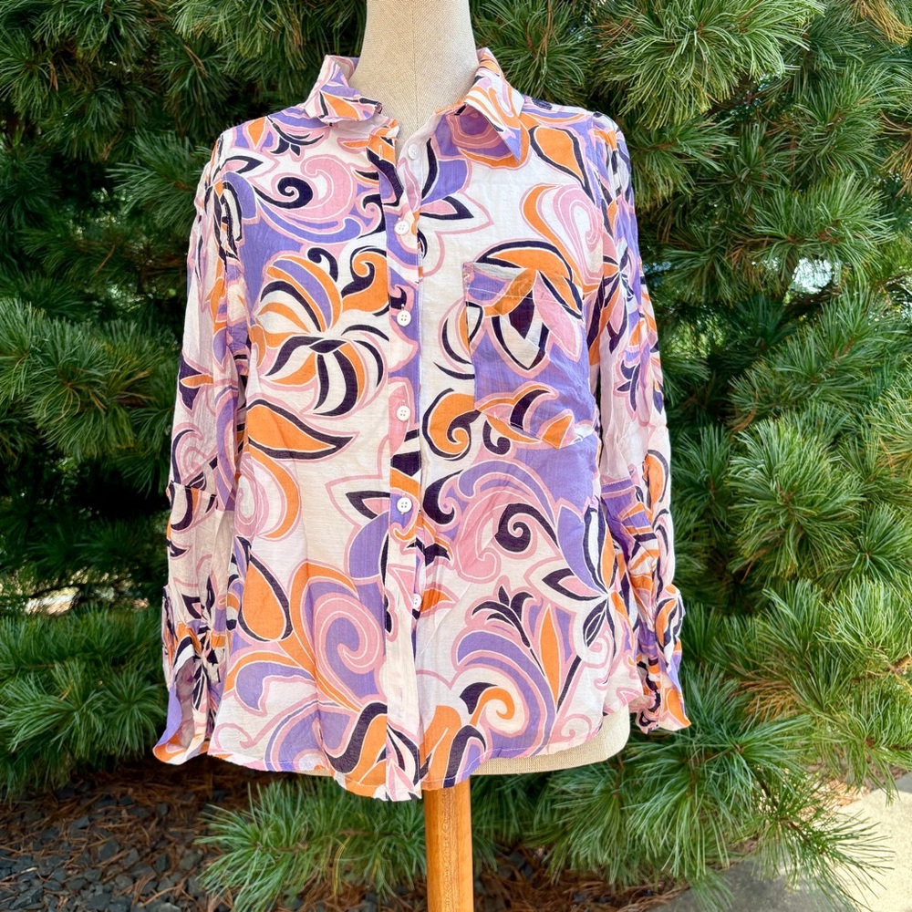Fate Purple and Orange Swirl Button Down Shirt 🌷